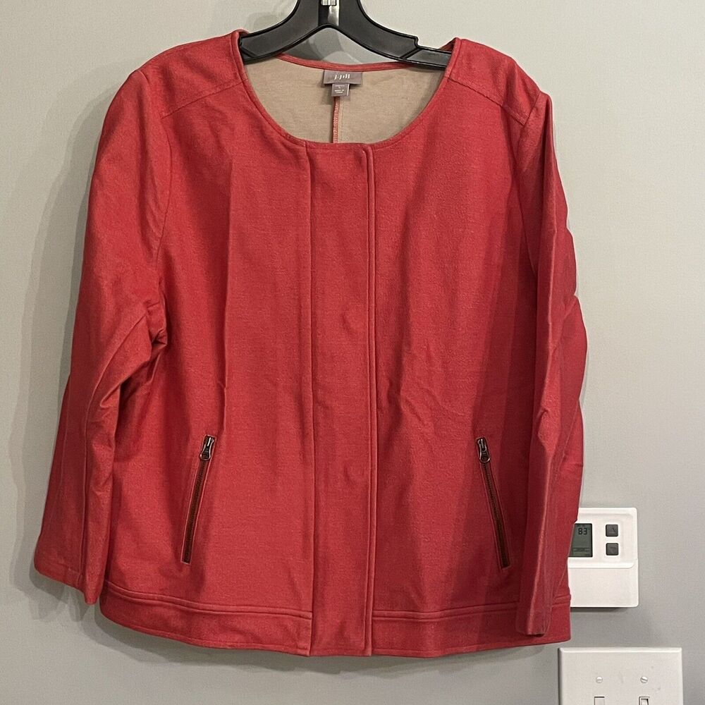 J Jill Jacket Zip‎ Up Stretch Collarless Lightweight Womens Large